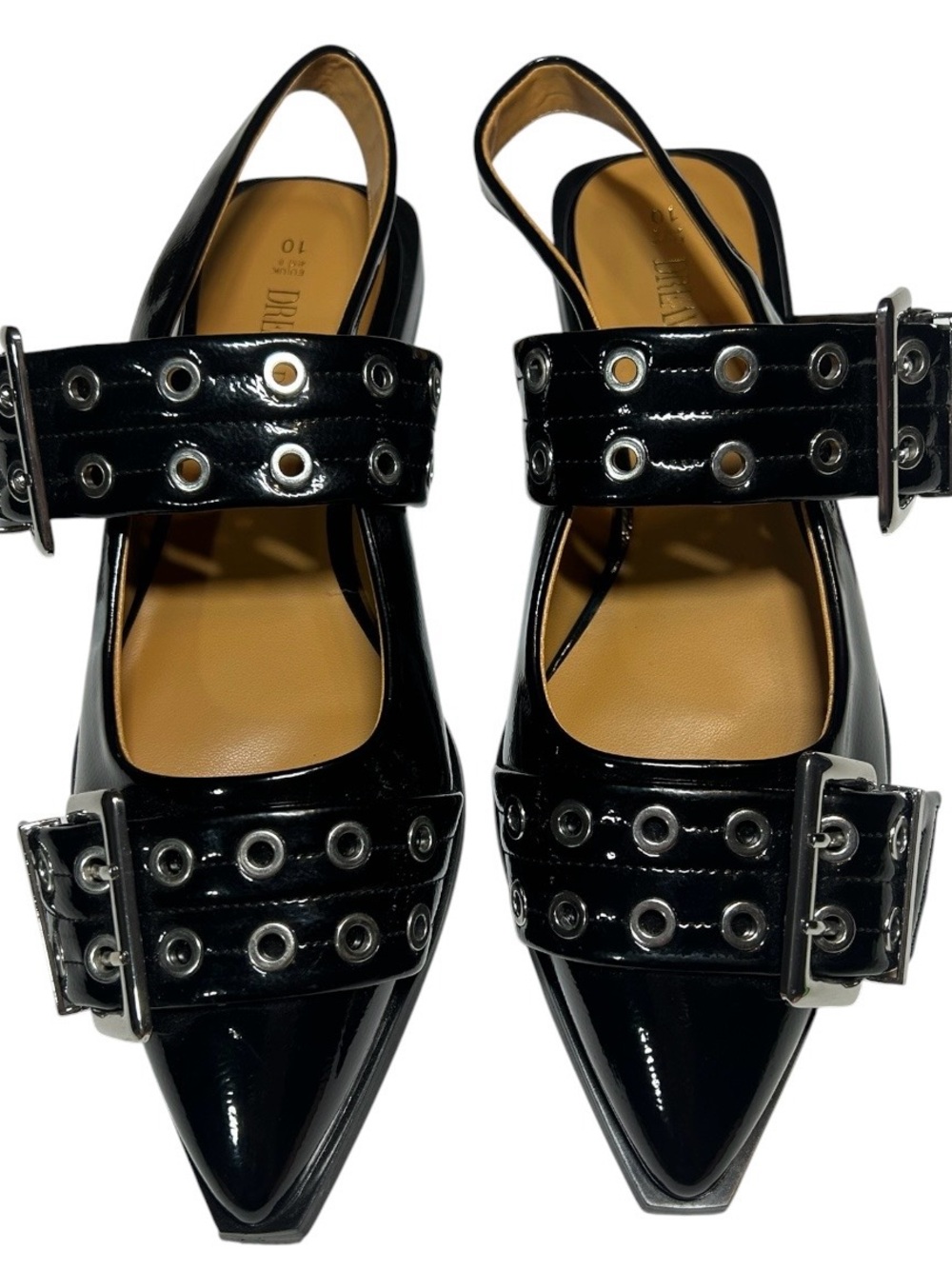 Dream Pairs Black Patent Grommet Buckle Pointed Toe Flats Punk Grunge Goth Y2K